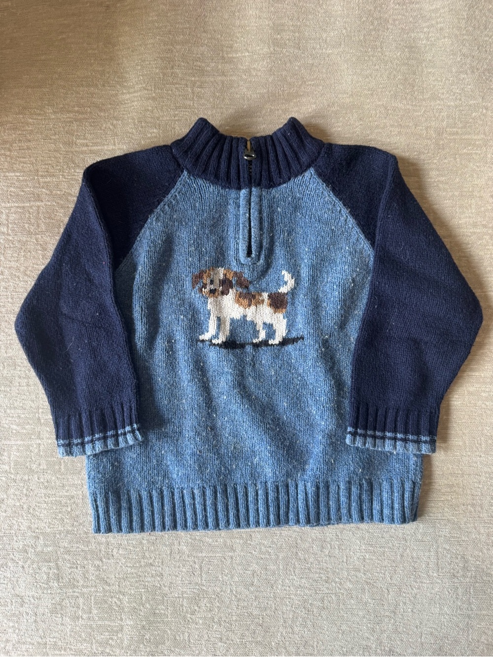 Old Navy Toddler 3T Dog Quarter Zip Wool Blend Sweater Blue Preppy